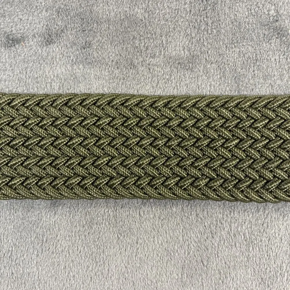 Tommy Hilfiger Web Braided Belt Small Green Stretch Leather Trim Silver Buckle